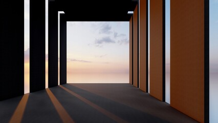 Architecture background geometric arched interior 3d render