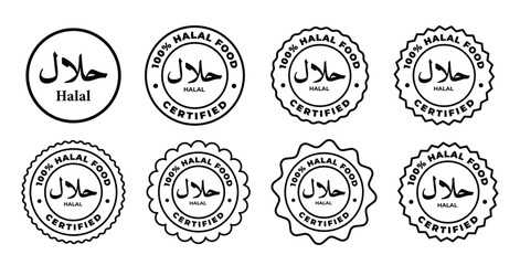 Halal Logo Set Vector Illustration, Certified Halal Food Labels Icon