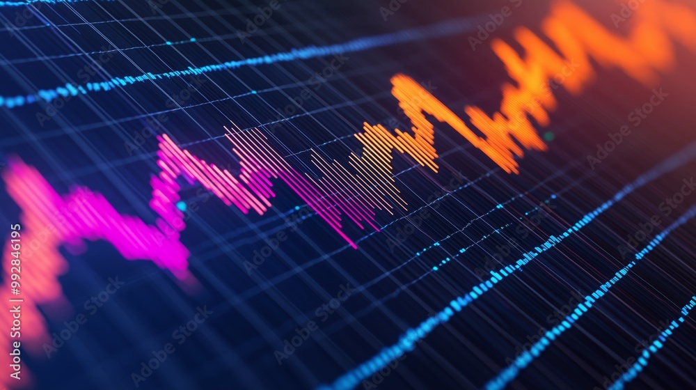 Wall mural abstract data visualization with bright lines and grids