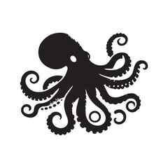Octopus - sea animal vector silhouette for icon or sign on a sea or ocean theme. Black silhouette of an octopus for a logo 