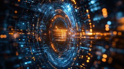 A futuristic circular technology background, featuring digital communication and AI concepts in a modern design.