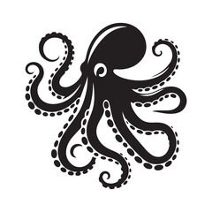 Octopus - sea animal vector silhouette for icon or sign on a sea or ocean theme. Black silhouette of an octopus for a logo 