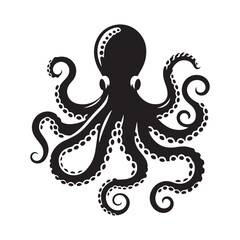 Octopus - sea animal vector silhouette for icon or sign on a sea or ocean theme. Black silhouette of an octopus for a logo 