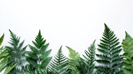 Obraz premium Beautiful composition with fern and other tropical leaves on white background. Banner design 