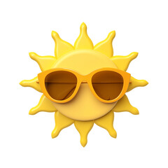 Bright Yellow Sun Wearing Orange Sunglasses On White Background