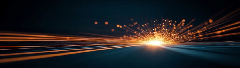 Abstract motion blur of light streaks on a dark background.