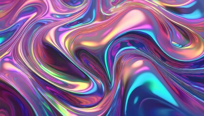 Metallic liquid background. Abstract neon texture. Rainbow 3d holographic foil.
