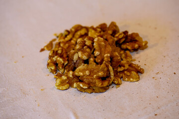 A handful of peeled walnuts