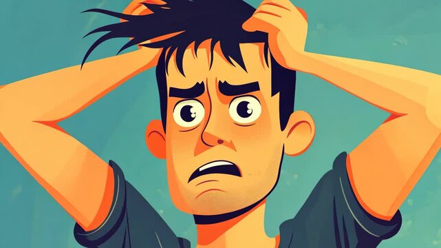 A cartoon man looks stressed as he pulls his hair out in frustration