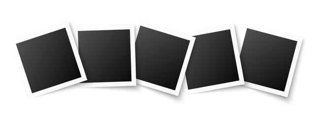 Empty photo frames vector collage. Blank black photo frame mockup with shadow.