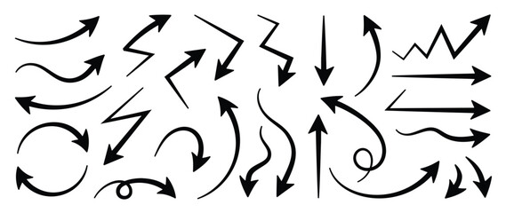 Hand drawn arrow vector icons set. sketch arrow design for business plan and education.