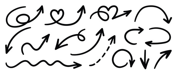 Hand drawn arrow vector icons set. sketch arrow design for business plan and education.