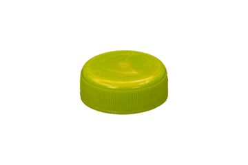 Yellow plastic HDPE cap from drinking water bottle isolated on a transparent background.	