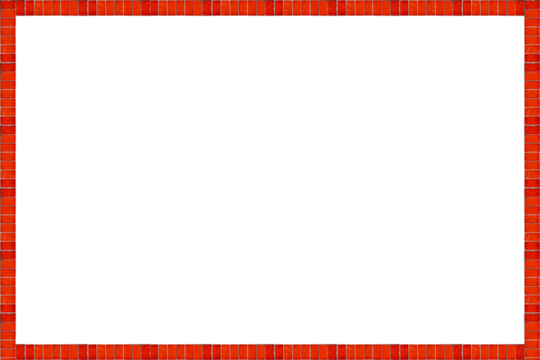 Square frame lined with red ceramic tiles is isolated on transparent background.