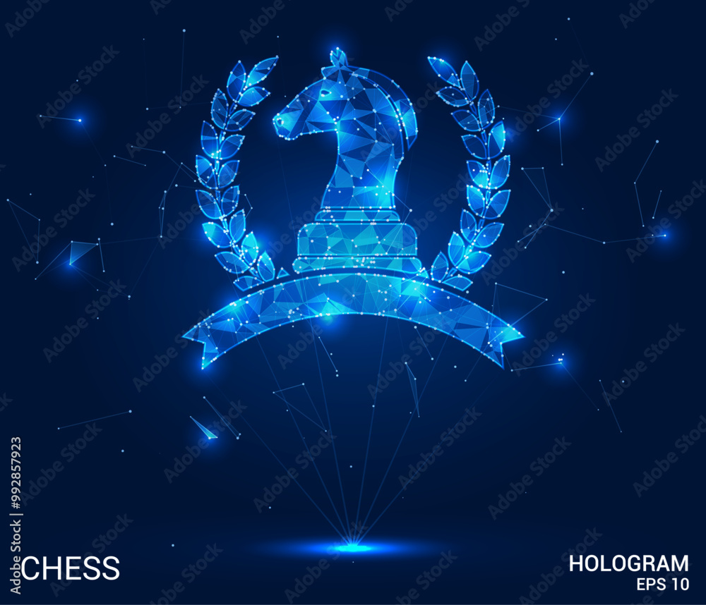 Wall mural hologram chess. chess made of polygons, triangles, dots, and lines. low-poly chess structure of conn
