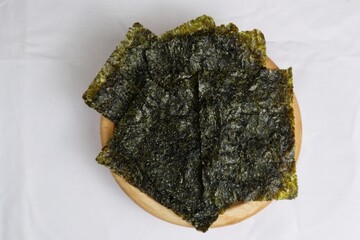 Korean Seaweed salted laver nori sheets on plate