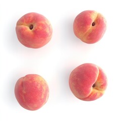 Four ripe peaches arranged on a white background.