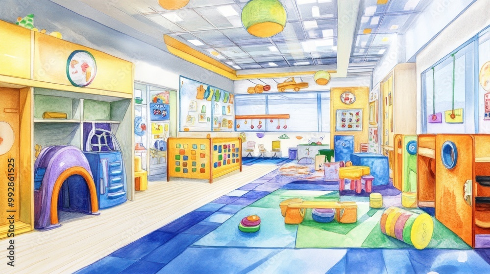 Poster Bright and colorful playroom designed for children's learning and activities.