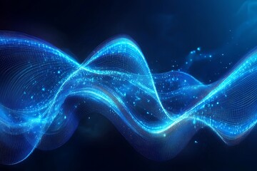 Fototapeta premium Digital particles blue color wave flow and lights with bokeh, Technology cyberspace digital connection abstract background concept. 3d rendering Generative AI 