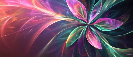 Obraz premium Vibrant high resolution fractal background featuring a detailed abstract flower star with four petals showcasing shades of pink purple and green