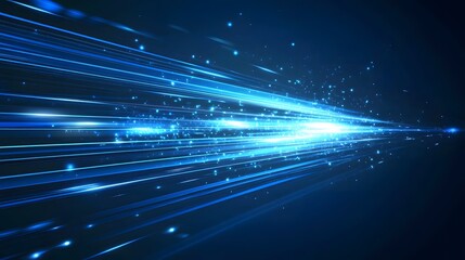 Vector Abstract, science, futuristic, energy technology concept. Digital image of light rays, stripes lines with blue light, speed and motion blur over dark blue background. 