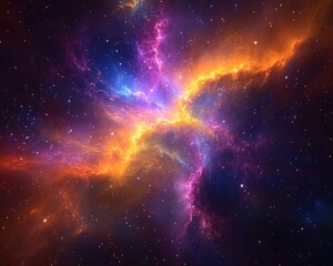 Fototapeta premium Colorful cosmic background featuring stars and a nebula gas cloud in the depths of space created through 3D rendering in a science fiction style