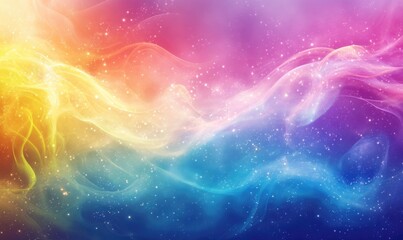 Fototapeta premium Ethereal rainbow backdrop featuring sparkles and swirls illustrating a vibrant healing light energy field