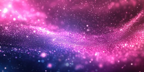 Abstract pink and violet glittering particles background featuring twinkling stars and shimmering dust creating a luxurious template for premium products with a cosmic light effect