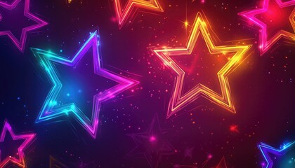 Obraz premium Vibrant multicolor 2D cartoon template featuring neon stars A decorative illustration with stars on an abstract background ideal for business promotion