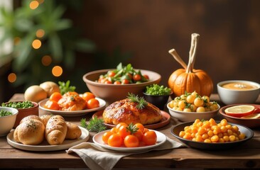 Full table of delicious. Dinner party table. European foods and drinks. Xmas Dinner. Close up. Generative AI tools