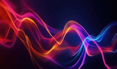 Vibrant energy lines and luminous waves create a dark 2D cartoon abstract backdrop ideal for business or tech presentations brochures flyers or geometric web banners