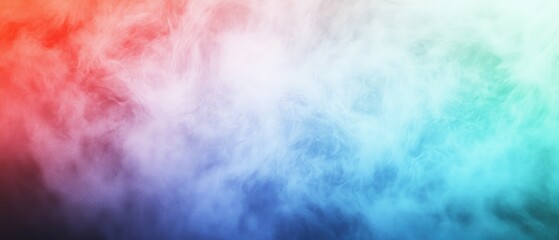 Fototapeta premium Abstract blue green and red neon lights blend with soft fog creating a textured glass background in a pastel gradient
