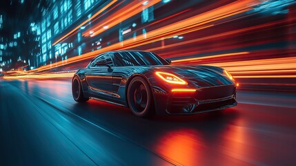 Naklejka premium A high-speed technology background with motion blur emphasizes the rapid advancements in electric vehicle technology.