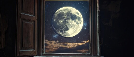 A Celestial View Through a Window Featuring the Moon