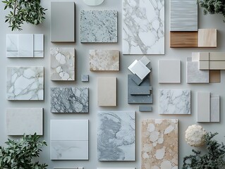 Abstract Background Illustration: Marble, Stone, Wood, and Concrete Samples for Interior Design Inspiration