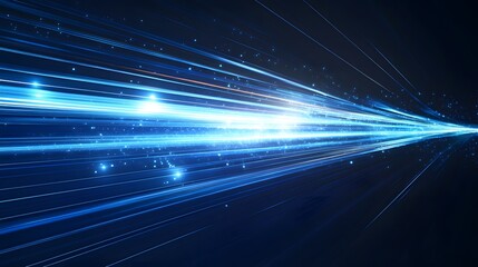 Vector Abstract, science, futuristic, energy technology concept. Digital image of light rays, stripes lines with blue light, speed and motion blur over dark blue background. 