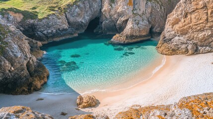 A beautiful blue ocean with a rocky beach