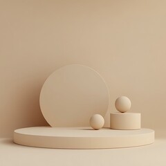 3d shapes Geometric primitives podium for product display, pastel beige minimal scene background 3d rendering. Generative AI