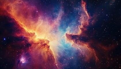 Fototapeta premium Vibrant nebula in a starry outer space setting with colorful cosmic elements