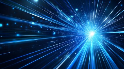 Naklejka premium Vector Abstract, science, futuristic, energy technology concept. Digital image of light rays, stripes lines with blue light, speed and motion blur over dark blue background. 