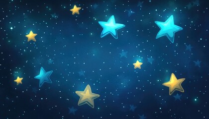 Naklejka premium Light blue 2D cartoon cover featuring luminous astronomical stars Vivid illustration with colorful celestial elements ideal for astronomy themed websites