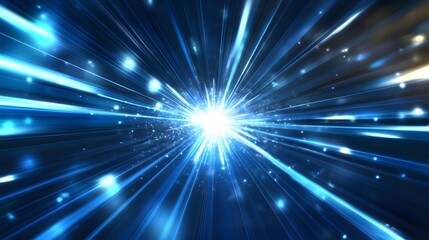 Naklejka premium Vector Abstract, science, futuristic, energy technology concept. Digital image of light rays, stripes lines with blue light, speed and motion blur over dark blue background. 