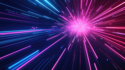 Naklejka premium Neon glowing technology lines create a high tech futuristic abstract background template in a 2D cartoon illustration style