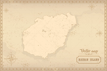 Obraz premium Map of Hainan Island in the old style, brown graphics in retro fantasy style.