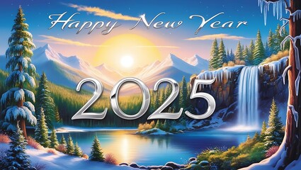 Celebrate the arrival of 2025 with a stunning Happy New Year 2025 image set against a breathtaking view. The words “Happy New Year 2025” are beautifully written in a natural or urban landscape