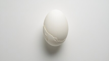 A boiled egg, meticulously peeled, with its delicate white shell discarded, lies isolated on a pristine white canvas. Its smooth, oval form contrasts starkly against the backdrop