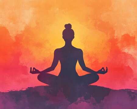 Vibrant silhouette of an intermediate level seated yoga pose known as Parighasana depicted in a 2D cartoon illustration