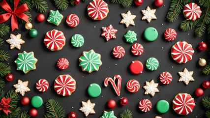 Fototapeta premium New Year's background. background of delicious New Year's gingerbread and sweets