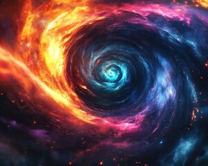 Obraz premium Vibrant spiral stream explosion in space Motion simulation of a cosmic eruption with dense particles flowing in a dynamic spiral of colorful energy