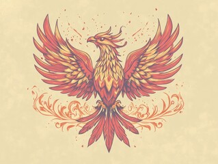 Fototapeta premium Phoenix bird emblem symbolizing freedom ideas and spirit A graphic icon reflecting creativity with a fantasy creature featuring red magic and soaring wings in a vibrant tattoo style